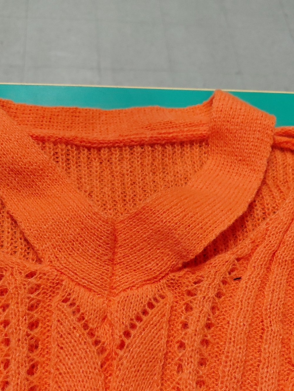 Lightweight Open-Knit V-Neck Sweater in Bright Orange